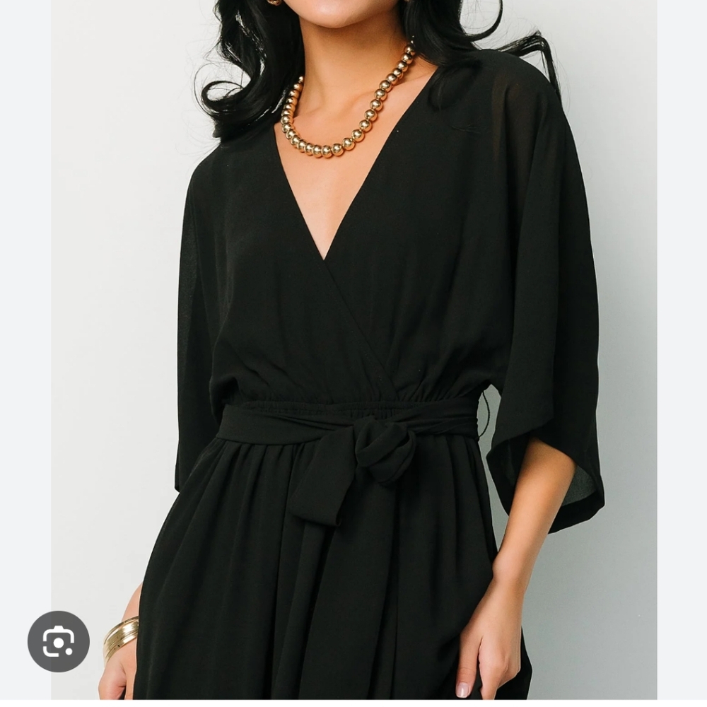 Baltic Born Black Wrap Maxi Dress with Tie Waist